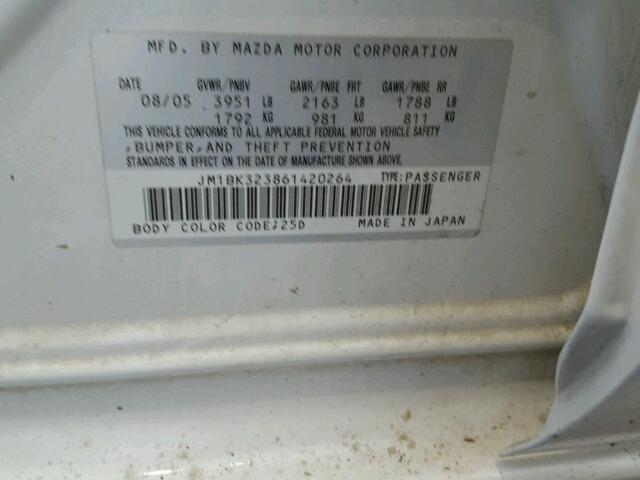 JM1BK323861420264 - 2006 MAZDA 3 S WHITE photo 10