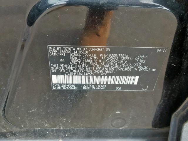 JTLZE4FE3C1142669 - 2012 TOYOTA SCION XB BLACK photo 10