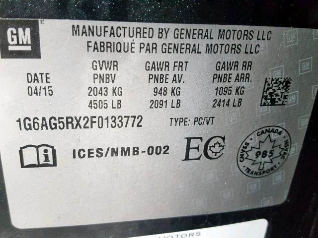 1G6AG5RX2F0133772 - 2015 CADILLAC ATS BLACK photo 10