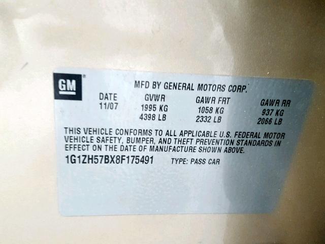 1G1ZH57BX8F175491 - 2008 CHEVROLET MALIBU 1LT BEIGE photo 10