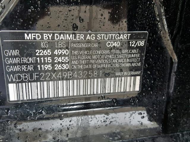 WDBUF22X49B432581 - 2009 MERCEDES-BENZ E 320 CDI BLACK photo 10