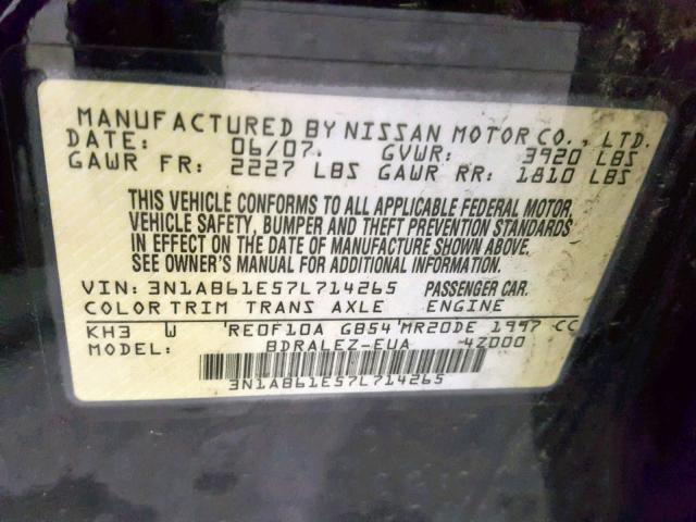 3N1AB61E57L714265 - 2007 NISSAN SENTRA 2.0 BLACK photo 10