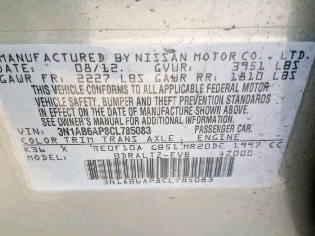 3N1AB6AP8CL785083 - 2012 NISSAN SENTRA 2.0 SILVER photo 10