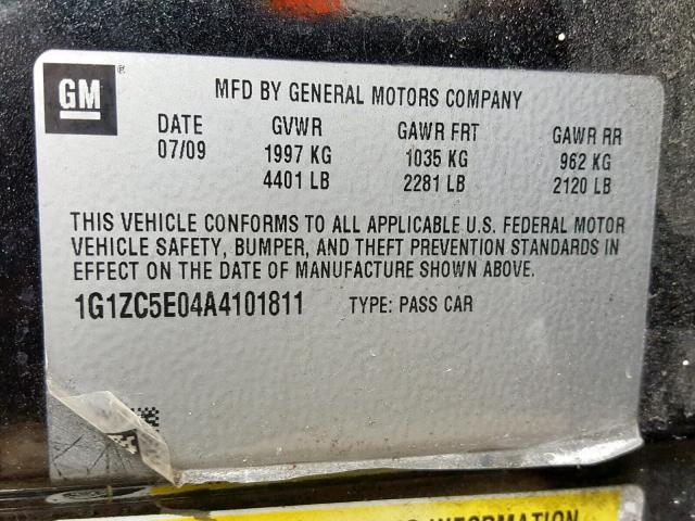 1G1ZC5E04A4101811 - 2010 CHEVROLET MALIBU 1LT BLACK photo 10