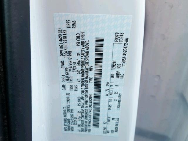 1FMCU0F74EUD25364 - 2014 FORD ESCAPE S WHITE photo 10