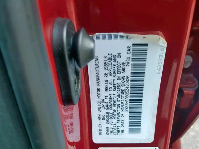 5Y2SM63805Z430826 - 2005 PONTIAC VIBE RED photo 10