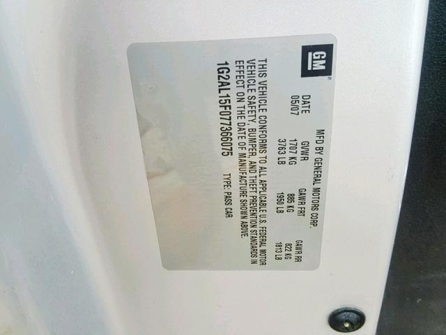 1G2AL15F077366075 - 2007 PONTIAC G5 SILVER photo 10