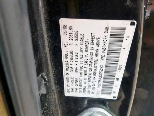 1HGCP36838A059283 - 2008 HONDA ACCORD EXL BLACK photo 10