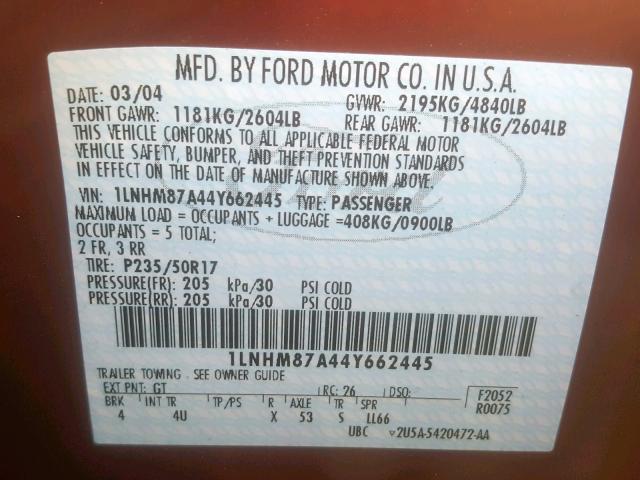 1LNHM87A44Y662445 - 2004 LINCOLN LS RED photo 10