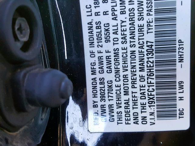 19XFC1F76HE213047 - 2017 HONDA CIVIC EXL BLACK photo 10