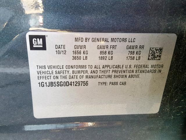 1G1JB5SG0D4129756 - 2013 CHEVROLET SONIC LS 石墨色 照片 10