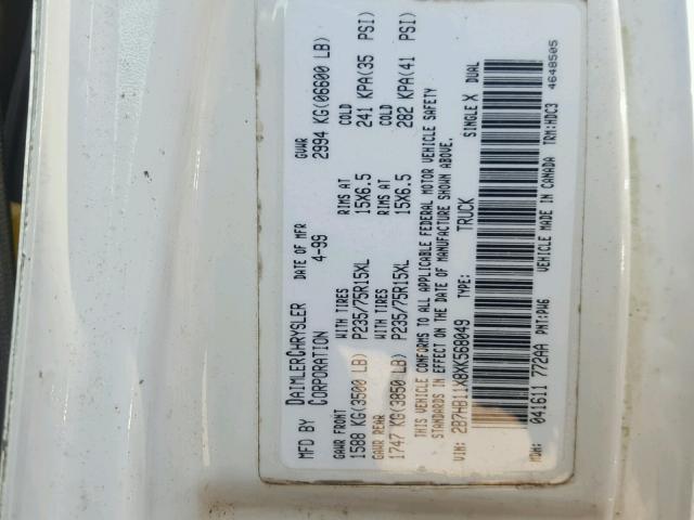 2B7HB11X8XK568049 - 1999 DODGE RAM VAN B1 WHITE photo 10