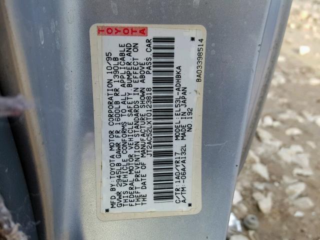 JT2AC52LXT0123818 - 1996 TOYOTA TERCEL STD SILVER photo 10