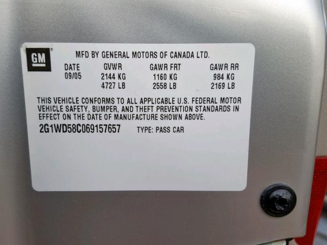 2G1WD58C069157657 - 2006 CHEVROLET IMPALA SUP ვერცხლისფერი ფოტო 10