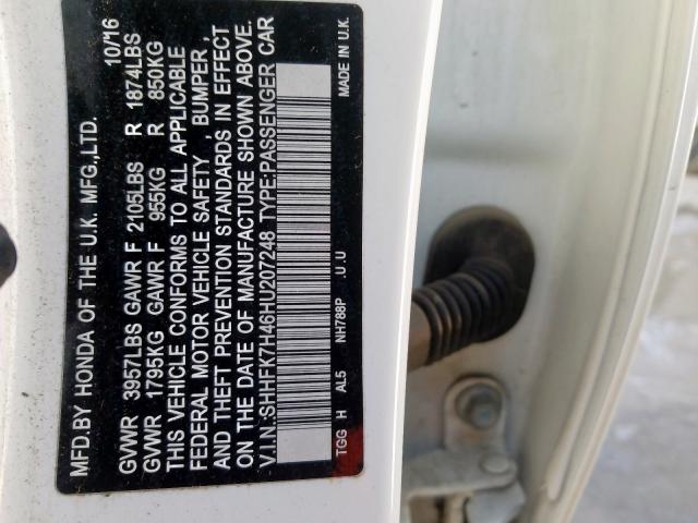 SHHFK7H46HU207248 - 2017 HONDA CIVIC SPORT  Foto 10