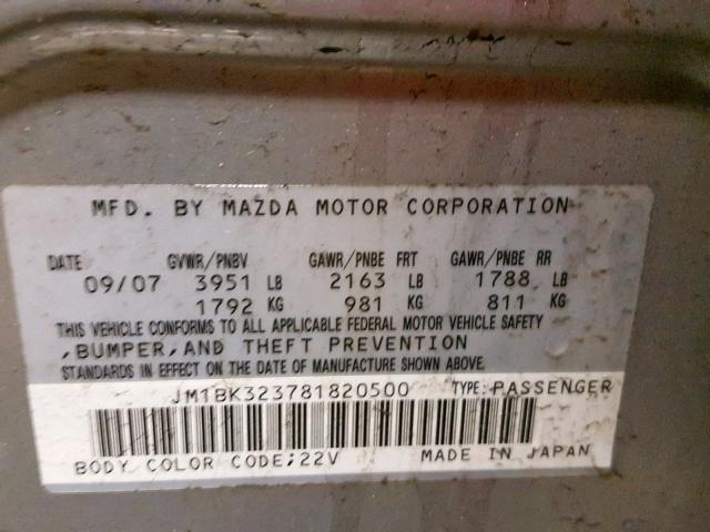 JM1BK323781820500 - 2008 MAZDA 3 S SILVER photo 10