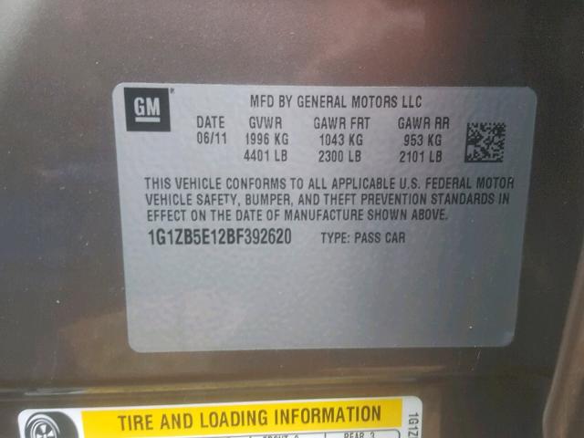 1G1ZB5E12BF392620 - 2011 CHEVROLET MALIBU LS 棕色 照片 10