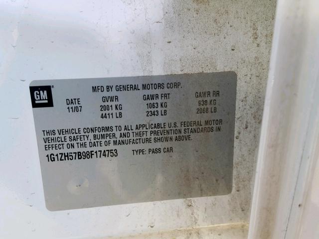 1G1ZH57B98F174753 - 2008 CHEVROLET MALIBU 1LT WHITE photo 10