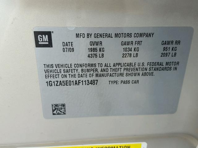 1G1ZA5E01AF113487 - 2010 CHEVROLET MALIBU LS ოქროსფერი ფოტო 10