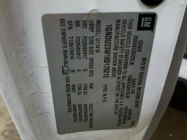 1GNDU23W18D179212 - 2008 CHEVROLET UPLANDER L Ağ foto 10