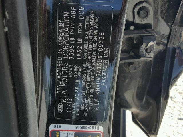 KNADM5A35D6189336 - 2013 KIA RIO LX BLACK photo 10