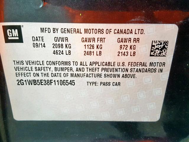 2G1WB5E38F1106545 - 2015 CHEVROLET IMPALA LIM BLACK photo 10