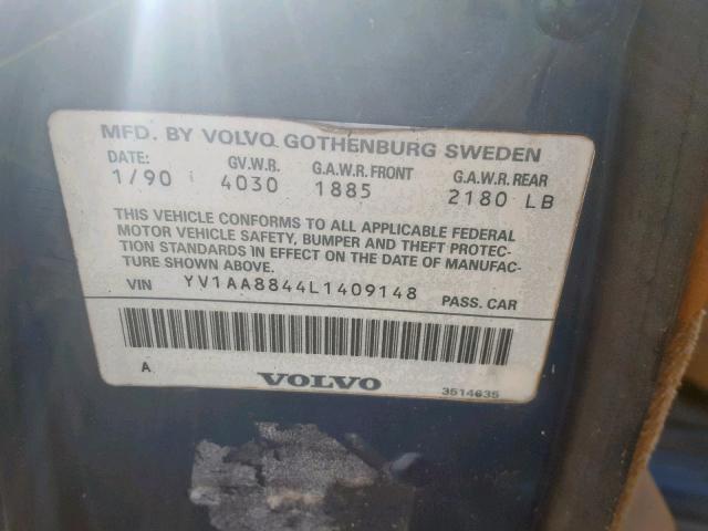 YV1AA8844L1409148 - 1990 VOLVO 240 BASE BLUE photo 10