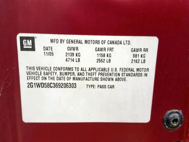 2G1WD58C369206303 - 2006 CHEVROLET IMPALA SUP 勃艮第红 照片 10