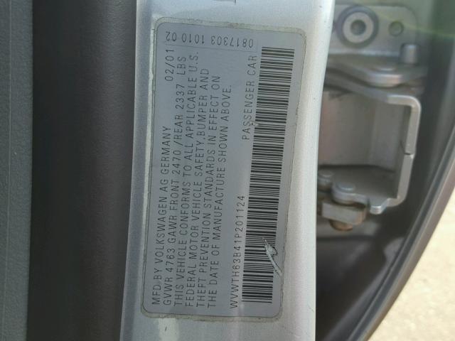 WVWTH63B41P201124 - 2001 VOLKSWAGEN PASSAT GLX 银色 照片 10