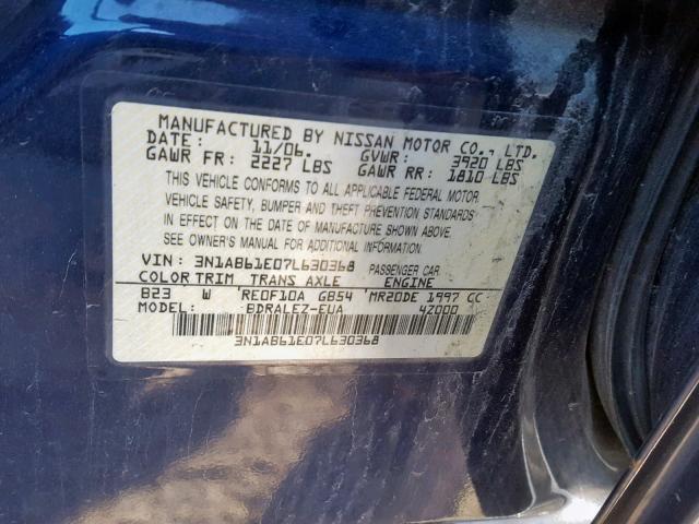 3N1AB61E07L630368 - 2007 NISSAN SENTRA 2.0 BLUE photo 10