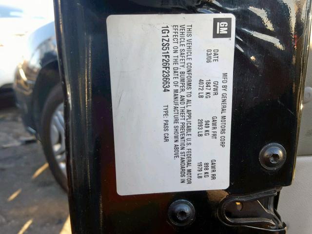 1G1ZS51F26F236634 - 2006 CHEVROLET MALIBU LS შავი ფოტო 10