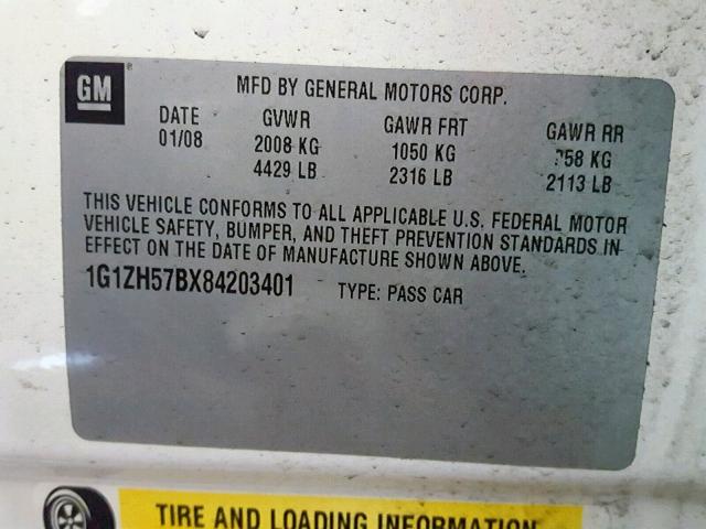 1G1ZH57BX84203401 - 2008 CHEVROLET MALIBU 1LT WHITE photo 10