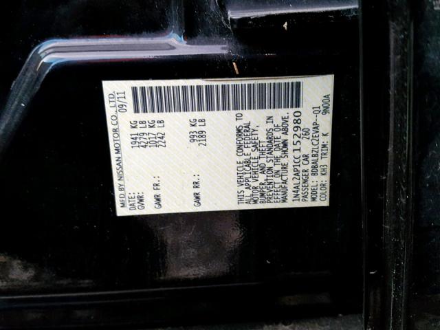 1N4AL2AP1CC152980 - 2012 NISSAN ALTIMA BAS BLACK photo 10