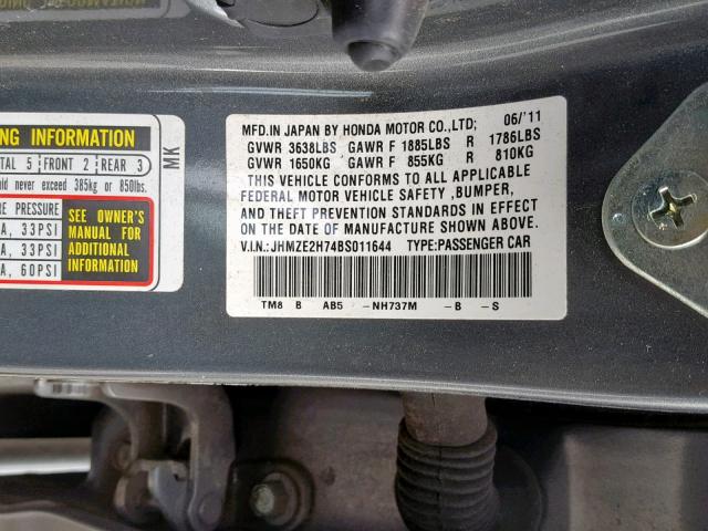 JHMZE2H74BS011644 - 2011 HONDA INSIGHT EX GRAY photo 10