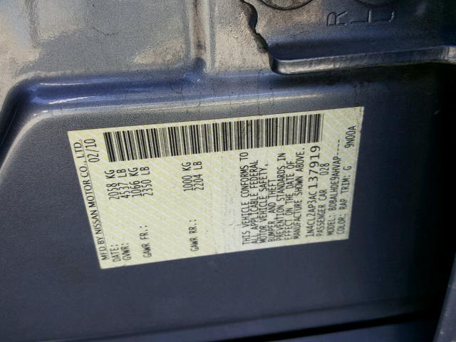 1N4CL2AP3AC137919 - 2010 NISSAN ALTIMA HYB GRAY photo 10