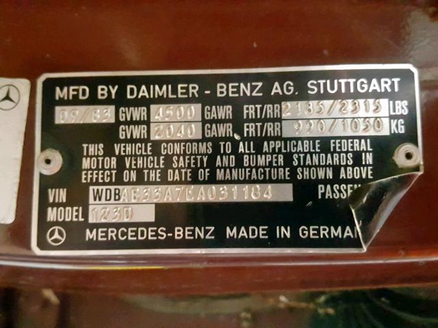 WDBAB33A7EA031184 - 1984 MERCEDES-BENZ 300 DT RED photo 10