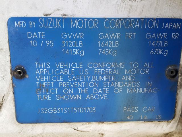 JS2GB31S1T5101703 - 1996 SUZUKI ESTEEM GL WHITE photo 10