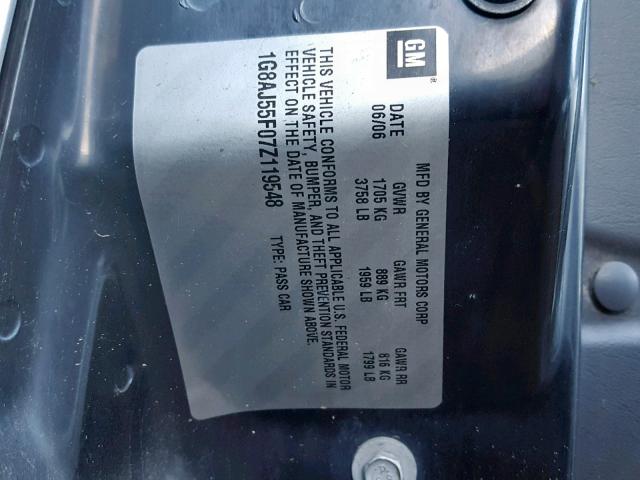 1G8AJ55F07Z119548 - 2007 SATURN ION LEVEL SILVER photo 10
