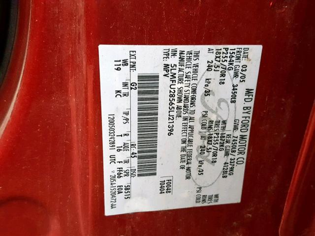 5LMFU28565LJ21396 - 2005 LINCOLN NAVIGATOR 红色 照片 10