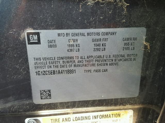 1G1ZC5EB1A4118891 - 2010 CHEVROLET MALIBU 1LT GRAY photo 10