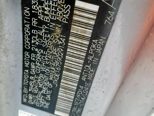 JTKDE167590291341 - 2009 TOYOTA SCION TC ვერცხლისფერი ფოტო 10