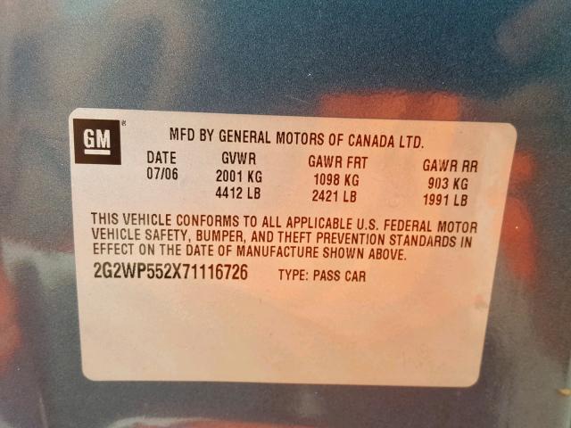 2G2WP552X71116726 - 2007 PONTIAC GRAND PRIX BLUE photo 10