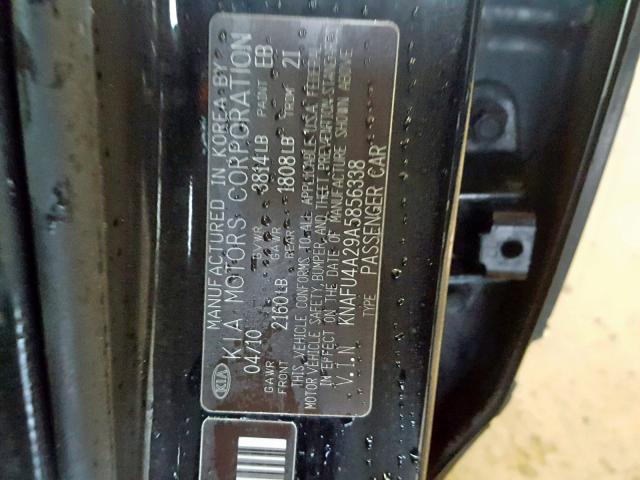 KNAFU4A29A5856338 - 2010 KIA FORTE EX BLACK photo 10