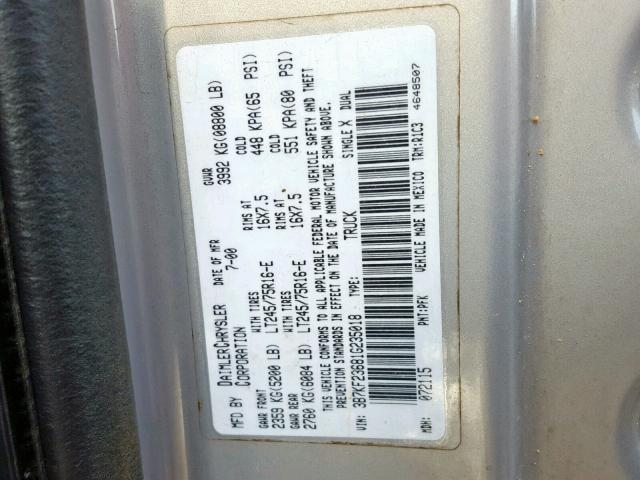 3B7KF23681G235018 - 2001 DODGE RAM 2500 GRAY photo 10