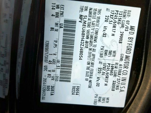 5LMEU68H43ZJ48054 - 2003 LINCOLN AVIATOR 黑色 照片 10