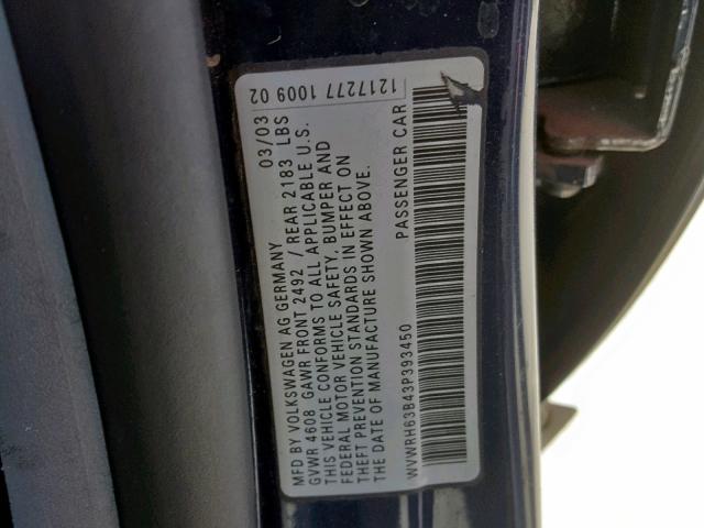 WVWRH63B43P393450 - 2003 VOLKSWAGEN PASSAT GLX 蓝色 照片 10