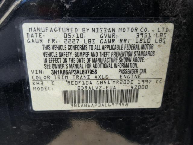 3N1AB6AP3AL697958 - 2010 NISSAN SENTRA 2.0 BLACK photo 10