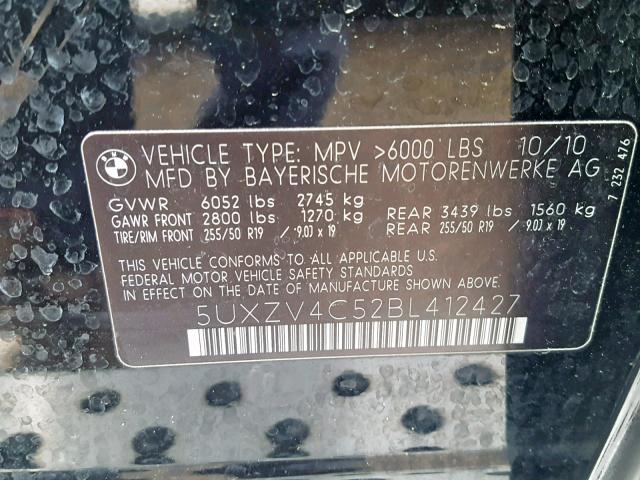 5UXZV4C52BL412427 - 2011 BMW X5 XDRIVE3 BLACK photo 10