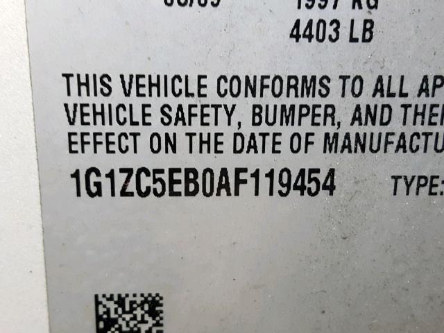 1G1ZC5EB0AF119454 - 2010 CHEVROLET MALIBU 1LT 金色 照片 10