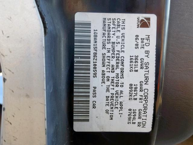 1G8AN15F86Z100595 - 2006 SATURN ION LEVEL SILVER photo 10
